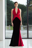 Black and Fuchsia Velvet Mermaid Patchwork Long Formal Dress