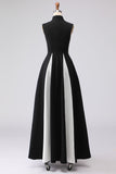 Black and White A-Line High Neck Long Formal Dress