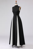 Black and White A-Line High Neck Long Formal Dress