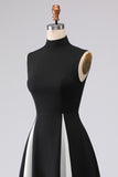Black and White A-Line High Neck Long Formal Dress