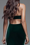 Dark Green Velvet Halter Sheath Long Formal Dress with Slit