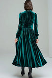 Peacock Green A-Line Velvet Long Formal Dress with Long Sleeves