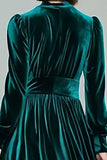 Peacock Green A-Line Velvet Long Formal Dress with Long Sleeves