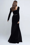 Black Velvet Sheath Long Sleeves Formal Dress with Beading