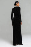 Sparkly Black Sheath Scoop Velvet Formal Dress With Beading