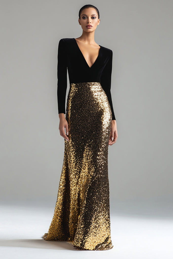 8697 Black-Gold Sheath Dress