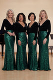 Sparkly Black and Green Mermaid V-Neck Long Choir Dress with Sequins