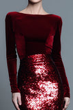 Burgundy Velvet Mermaid Bateau Neck Long Formal Dress