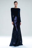 Burgundy Velvet Mermaid Bateau Neck Long Formal Dress