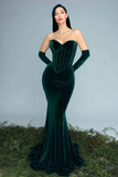 Dark Green Mermaid Sweetheart Corset Velvet Long Formal Dress