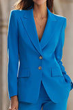 Blue 2 Piece Peak Lapel Single Breasted Women's Suits