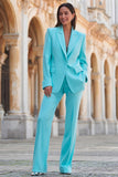 Turquoise Peak Lapel 2 Piece Women's Work Suits