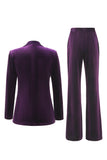 2 Piece Plum Velvet Peak Lapel Single Breasted Women's Suits