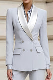 Light Grey Shawl Lapel 2 Piece Double Breasted Slim Fit Women's Business Suits