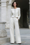 Ivory Tweed Single Breasted 2 Piece Women's Suits