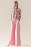 2 Piece Pink Tweed Long Sleeve Women's Suits