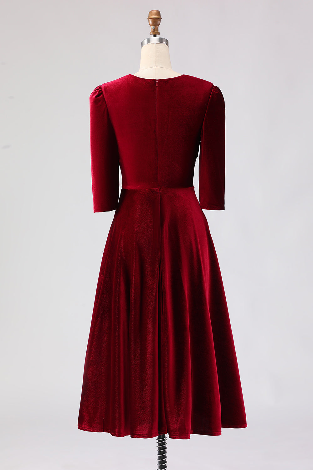 burgundy work dress ZAPAKA Women Burgundy Work Dress Velvet A Line V-Neck Long Formal Dress with Half Sleeves, Burgundy / US10