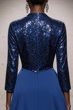 Sparkly Royal Blue High Neck Sequin Mermaid Long Pageant Dress with Cape