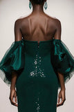 Sparkly Dark Green Strapless Sequin Mermaid Long Pageant Dress with Sleeves
