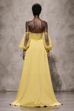 Daffodil Sweetheart Satin Mermaid Long Pageant Dress with Sleeves