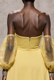 Daffodil Sweetheart Satin Mermaid Long Pageant Dress with Sleeves