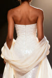 Sparkly White Sequin Mermaid Strapless Long Pageant Dress with Shawl