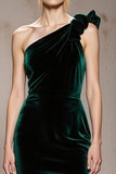 Mermaid Dark Green One Shoulder Velvet Evening Dress With Slit