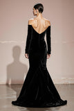Black Mermaid Off the Shoulder Velvet Long Evening Dress