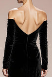 Black Mermaid Off the Shoulder Velvet Long Evening Dress