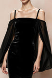 Mermaid Cold Shoulder Black Velvet Evening Dress