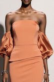 Orange Strapless Mermaid Long Evening Dress