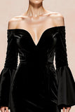 Black Mermaid Off the Shoulder Velvet Evening Dress With Slit