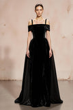 Black A-Line Cold Shoulder Velvet Long Formal Dress