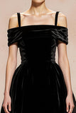 Black A-Line Cold Shoulder Velvet Long Formal Dress