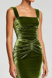 Square Neck Velvet Mermaid Pleated Long Formal Dress