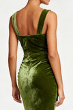 Square Neck Velvet Mermaid Pleated Long Formal Dress