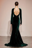 Dark Green V-Neck Mermaid Velvet Military Ball Dresses with Slit