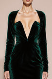 Dark Green V-Neck Mermaid Velvet Military Ball Dresses with Slit