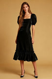 Black Square Neck Mermaid Midi Velvet Dress
