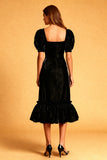 Black Square Neck Mermaid Midi Velvet Dress