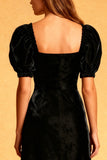 Black Square Neck Mermaid Midi Velvet Dress