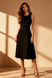 Black A Line Midi Scoop Neck Midi Cocktail Dress