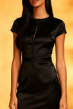 Black Mermaid Midi Cocktail Dress with Cap Sleeves