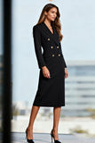 Black Pencil Midi Peak Lapel Work Dress