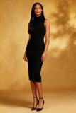 Black High Neck Bodycon Midi Cocktail Dress