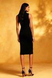 Black High Neck Bodycon Midi Cocktail Dress