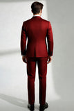 Burgundy Peak Lapel One Button Men's Suits