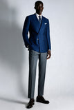 Navy Peak Lapel Double Breasted Men Blazer
