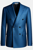 Dark Blue Peak Lapel Double Breasted Men Blazer