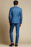 Blue Grey Notched Lapel Single Breasted Men Blazer